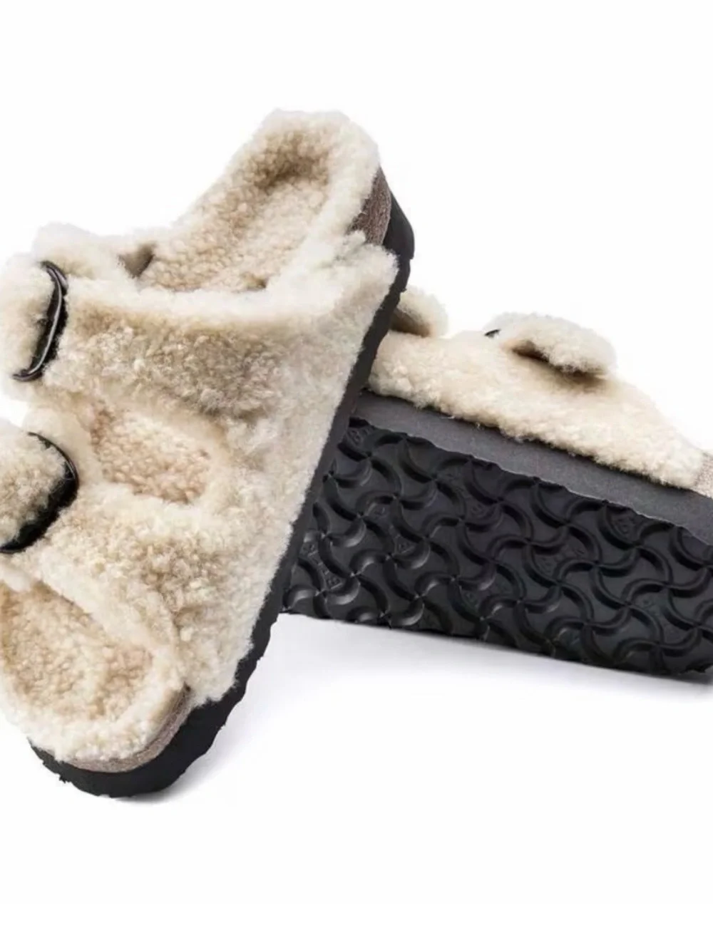 New Birkenstock Papillo Arizona Big Buckle Shearling Sandal Teddy Eggshell 40